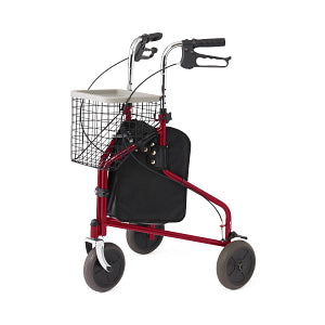 3-Wheel Rollator, Burgundy, 8" Wheels, 275 Lb