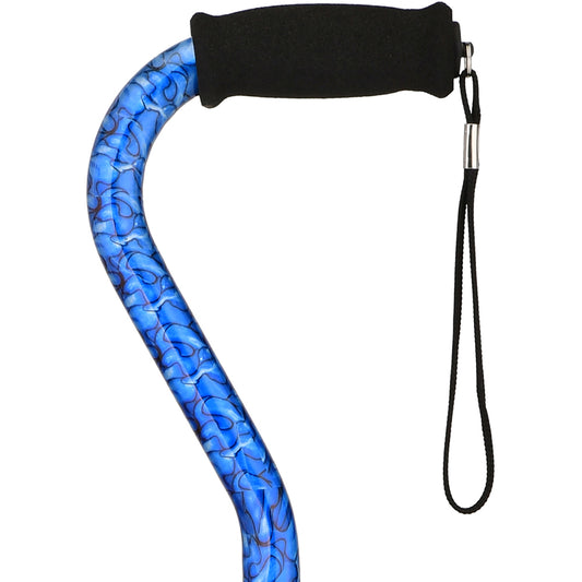Heavy Duty Walking Cane with Offset Handle and Strap, Blue Waves