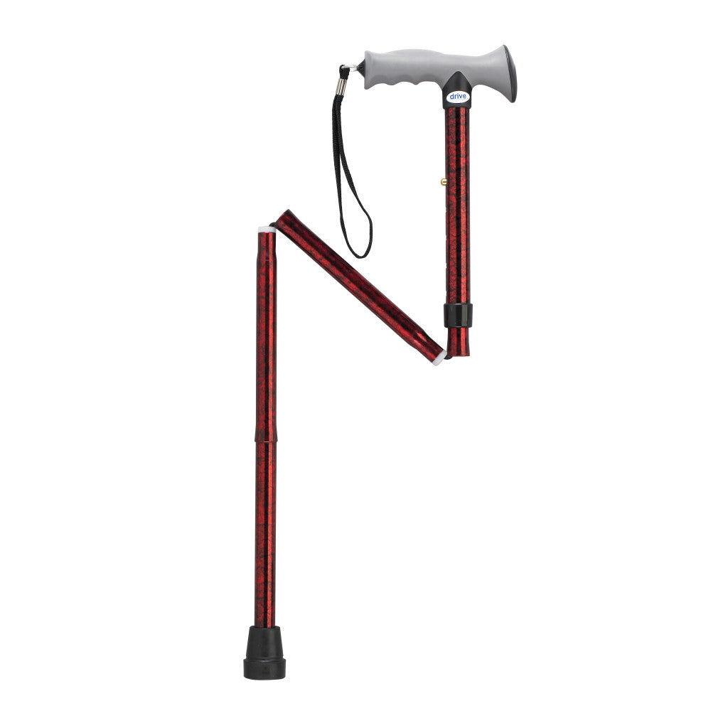 Folding Cane Gel Grip Red Crackle